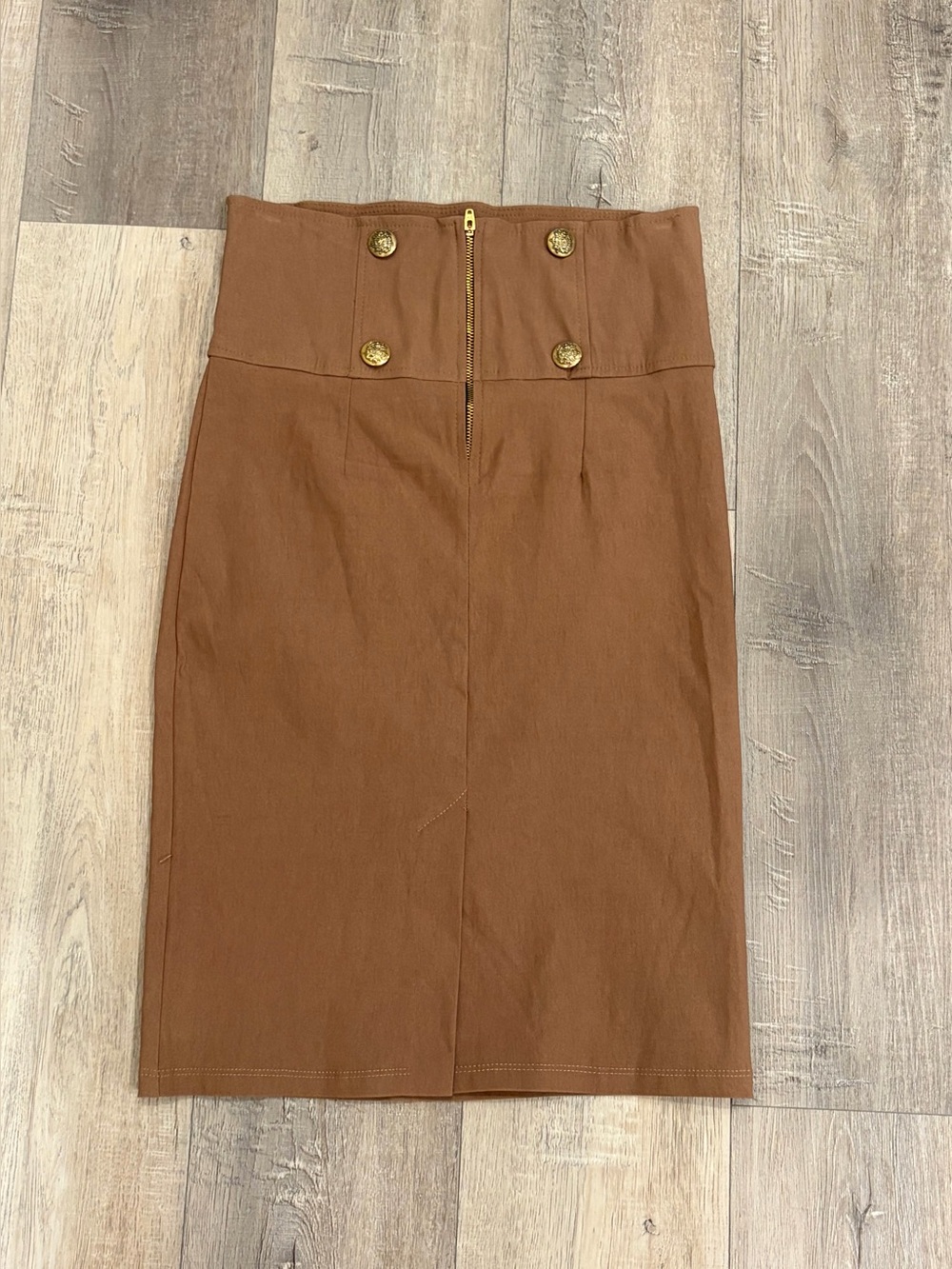 Vintage Fashion Magazine High Waist Pencil Skirt Brown Gold Button M